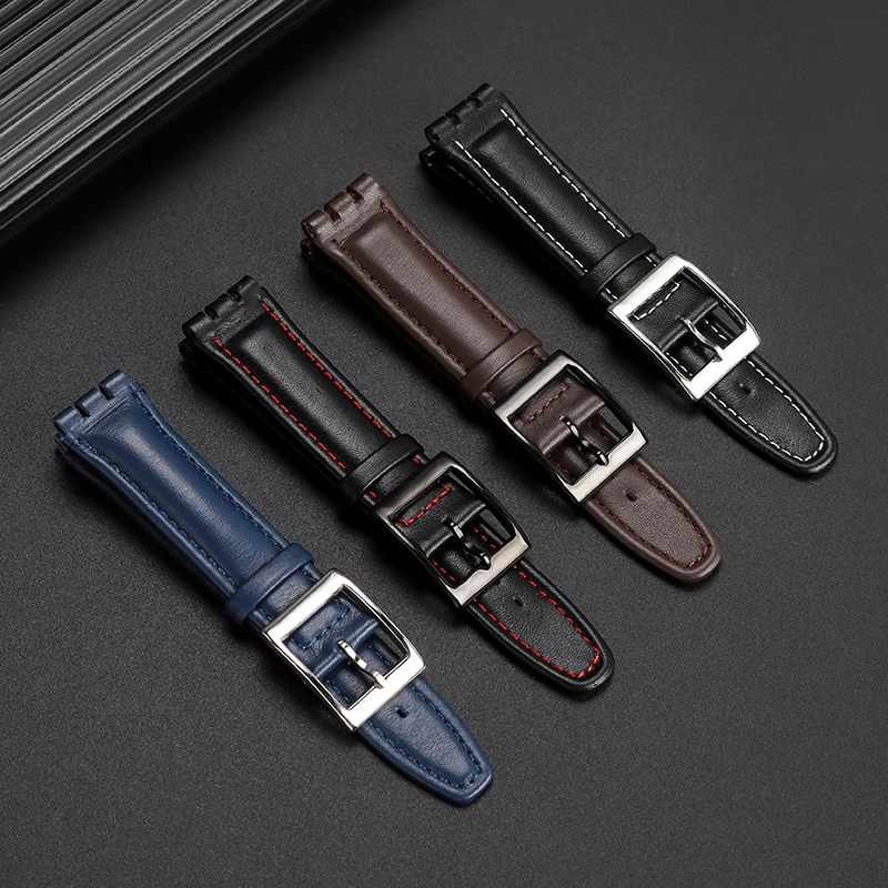 17mm 19mm Cowhide Strap For Swatch YRS YVS IRONY Special Interface Men's Women's Simple Plain Weave Watch Strap Black Blue Red