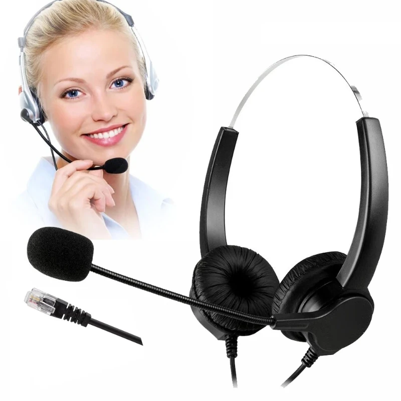 

Telephone Headset Corded Hands-Free Call Center Noise Cancelling Binaural Headset Headphone 4-Pin RJ9 Headset With Mic