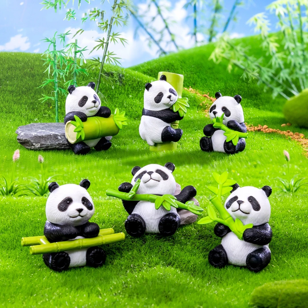 Cartoon Panda Familie Set Tier Geschenk Dekoration 16 Stück Harz Handwerk Miniatur Figur für Bonsai Microlandscape Fee Garten Dekor