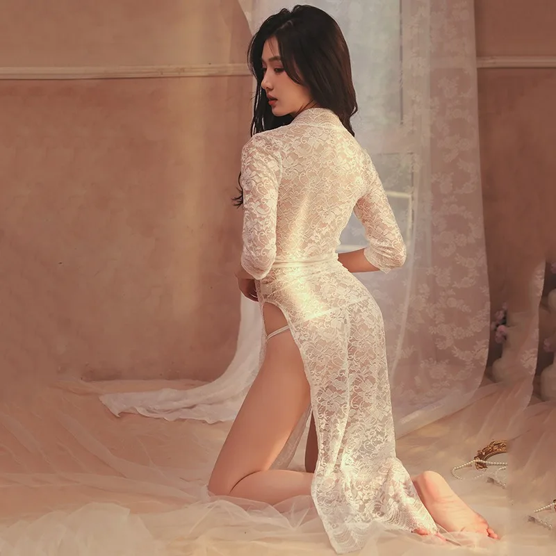 ชุดชั้นในเซ็กซี่ ชุดแฟนซีแปลกตา ชุดกี่เพ้าปักลายสีดำ ผ่าสูง ซีทรู ยาว ชุดเดรสสำหรับงานแสดงในคลับกลางคืน สำหรับผู้หญิง