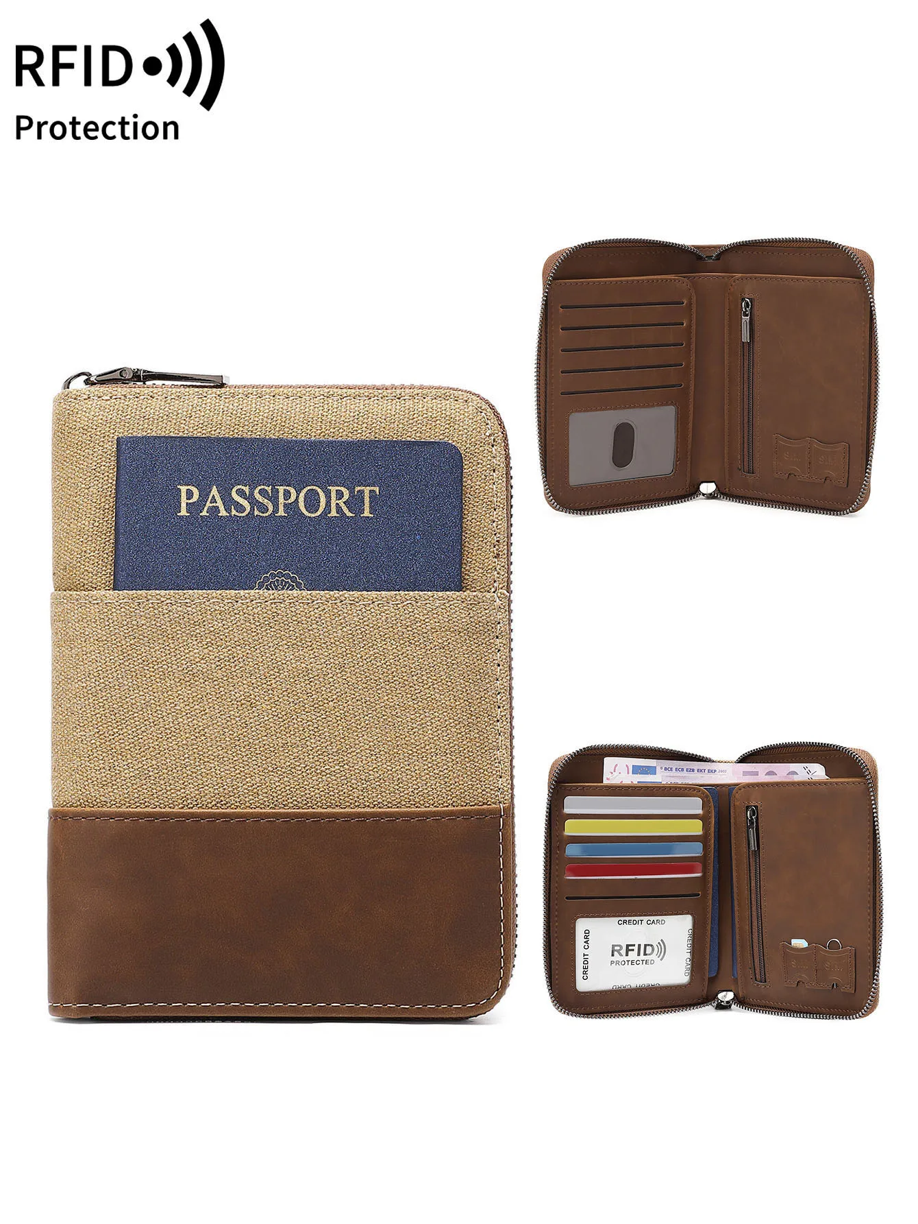 

RFID Retro Men's and Women's Passport Bag Fashion Multifunctional Passport Cover Family Pack PUPassportHolder Travel Accessories