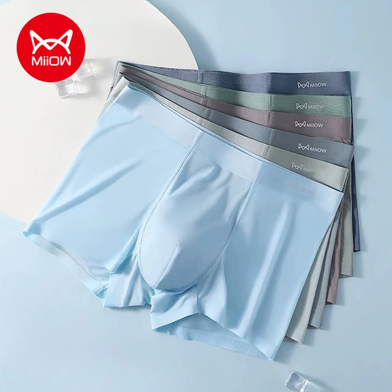 MiiOW 6Pcs Ice Silk Men's Underwear Set Antibacterial Crotch Men Boxer Briefs Seamless Breathable Men's Underpants Man Panties