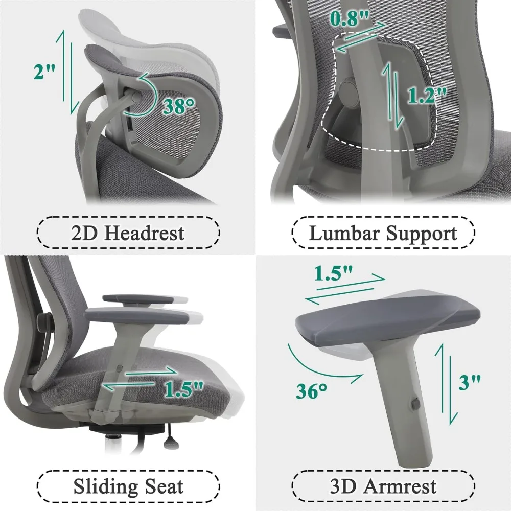 كرسي مكتب مريح من LuxErgo، كرسي مكتب شبكي، كرسي مهام تنفيذي مع دعم قطني، أسطوانة غاز معتمدة من SGS، 300 #4