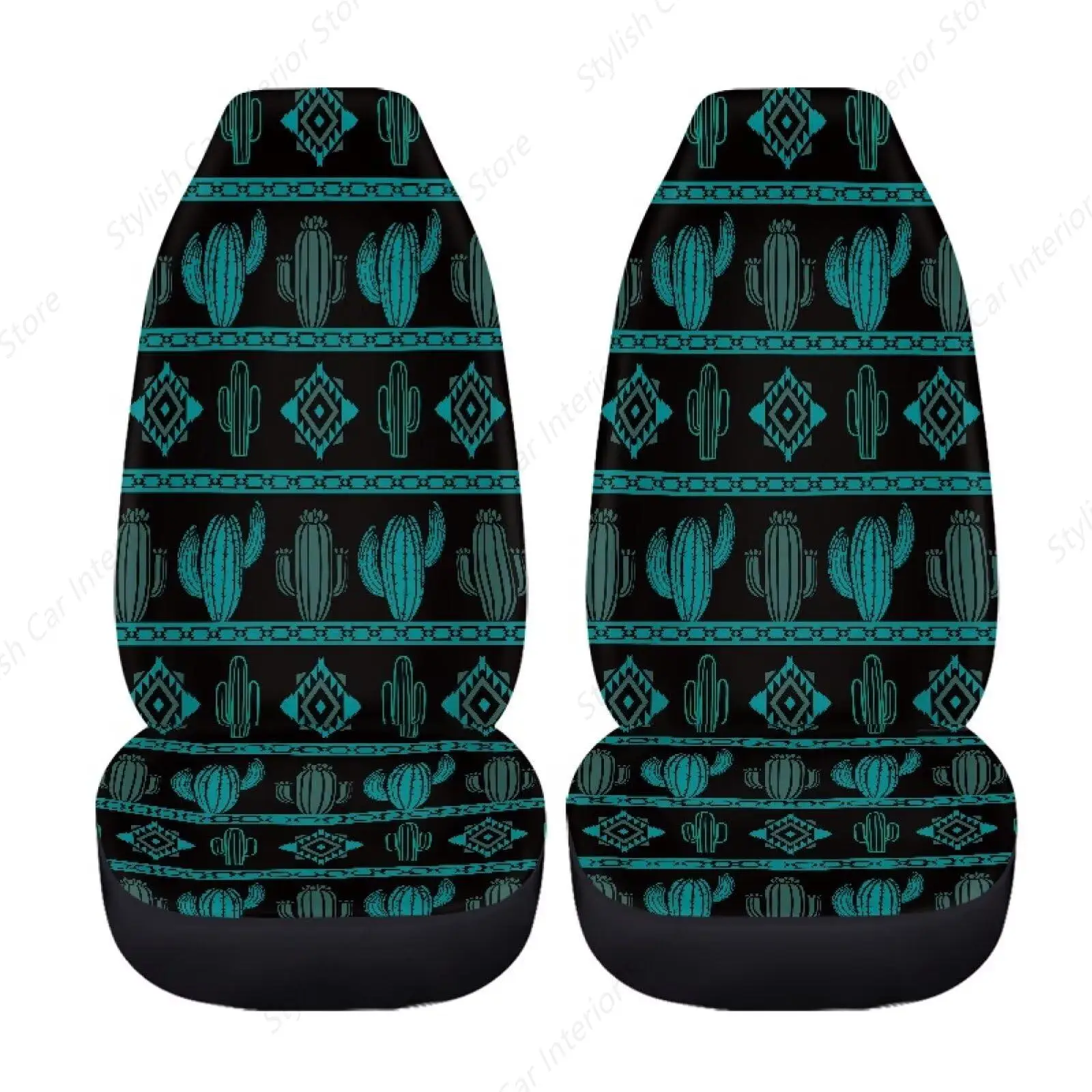 

Aztec Cactus Print Front Seat Car Covers Set Of 2, Soft Breathable Stretch Automotive Vehicle Seat Cover For Truck Sedan SUV