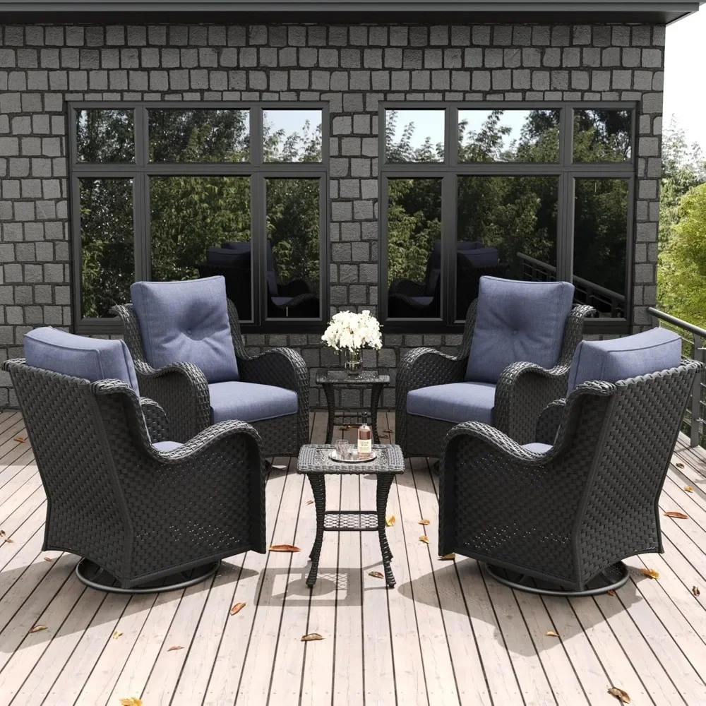 

6 Pieces Outdoor Patio Furniture Set, Rattan Wicker Swivel Rocker Chairs Sets with Swivel Glider Chairs and Coffee Table
