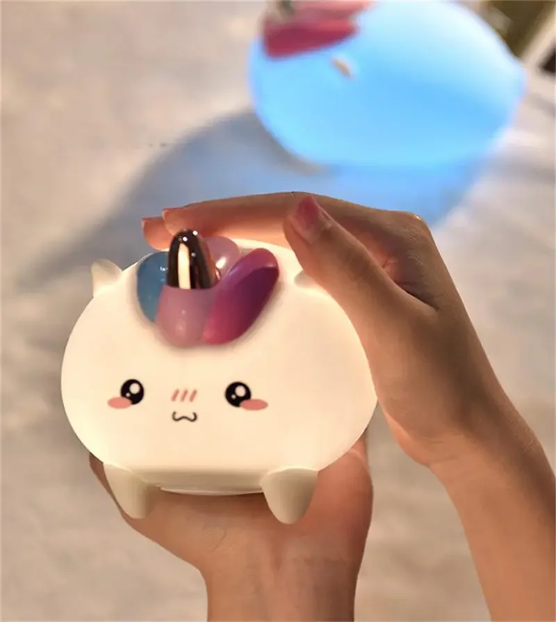 Silikonowa, urocza lampka nocna LED w kształcie kreskówki, ładowana przez USB, dotykowa, z regulacją nastroju, lampka stołowa dla dzieci, prezent, dekoracja pokoju, dropshipping.
