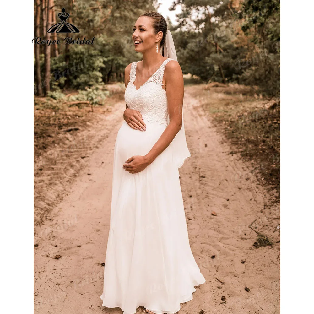 Outdoor Chiffon Boho Sleeveless Pregnant Maternity Wedding Dress for Women 2025 Bridal Gown Customized vestido noiva boho chic