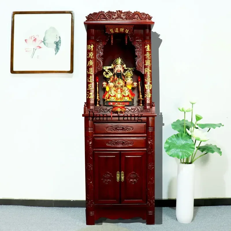 YJ Solid wood Buddhist niche Standing cabinet Buddhist cabinet Shrine Bodhisattva offering table God of Wealth offering table