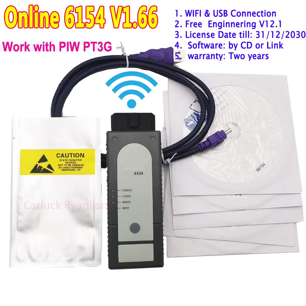 WiFi 6154 V1.66 Newest V6.2 Software Engineer V12.1 Flash ECU 6154A Wifi ForAudi V-W Car diagnostic Tools Unlimited Licences