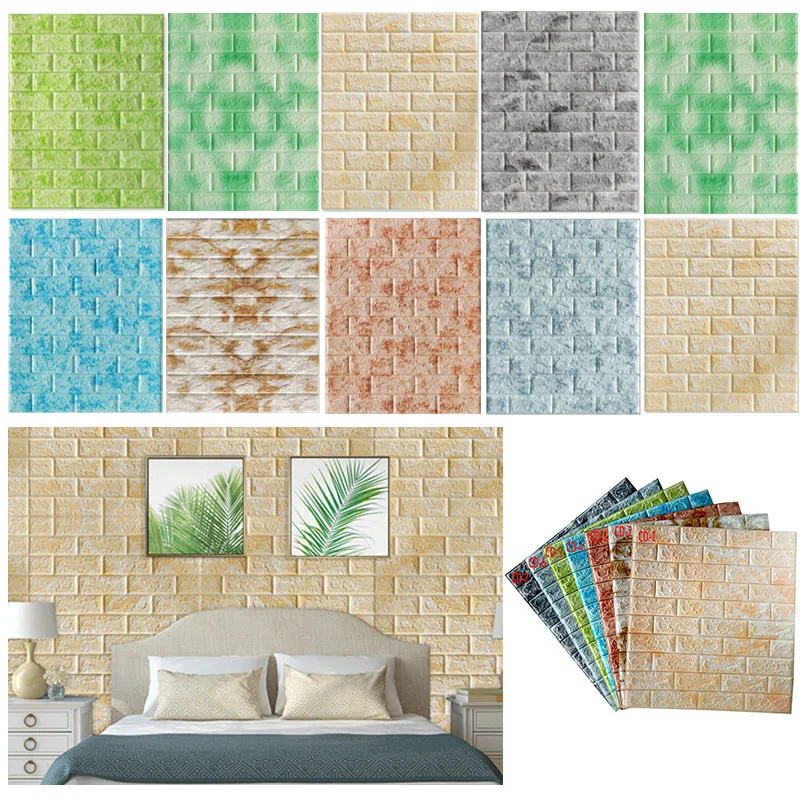 5/10pcs 70x77cm 3D Self-Adhesive Continuous Brick Pattern Wallpaper Waterproof Wall Stickers Living Room Bedroom Home Decoration