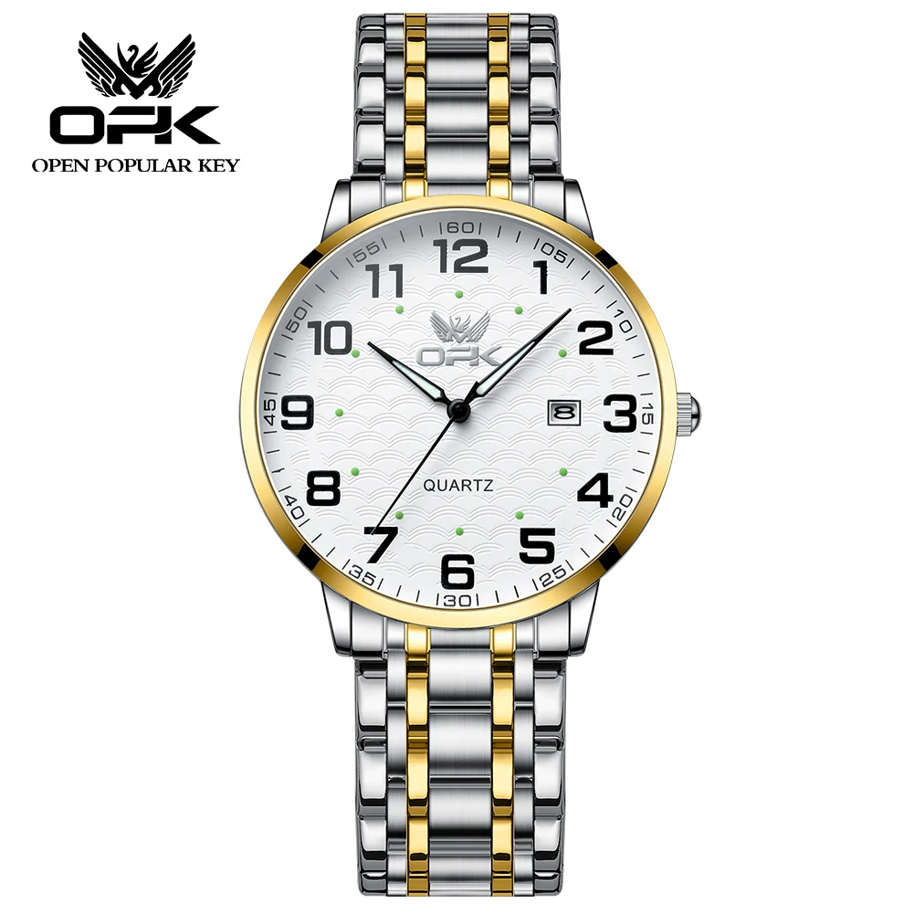 

OPK Fashion Men's Watch Original Quartz Waterproof Luminous Calendar Man Wristwatch Stainless Steel Classical Watches For Men