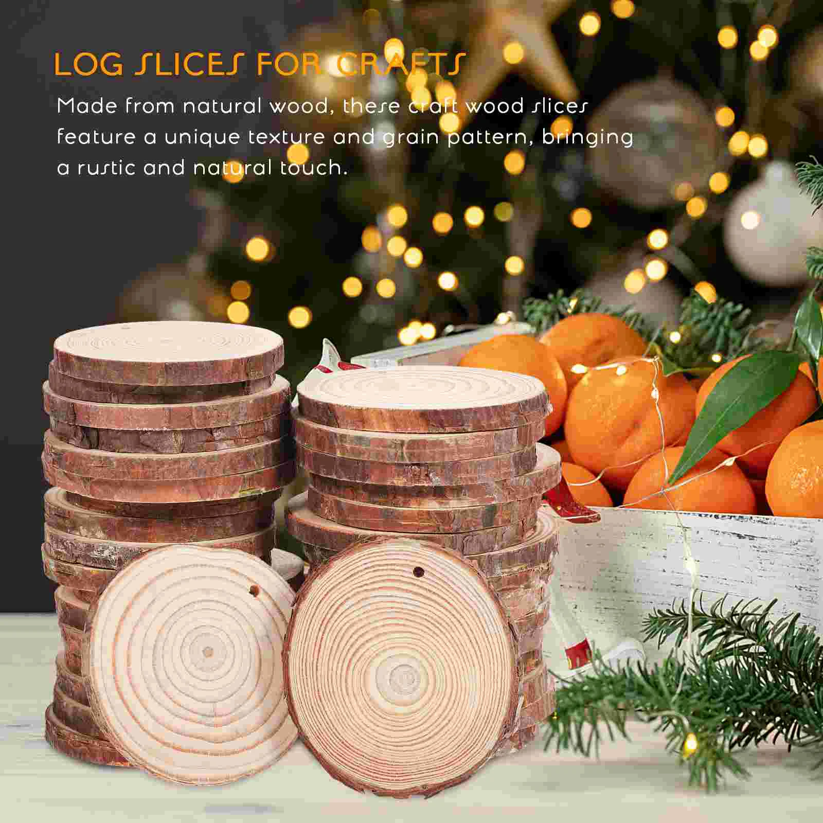 50 Pcs Round Wood Chips Unpainted Slices Unfinished Ornaments Blank Log For Crafts Wooden Painting Cutouts