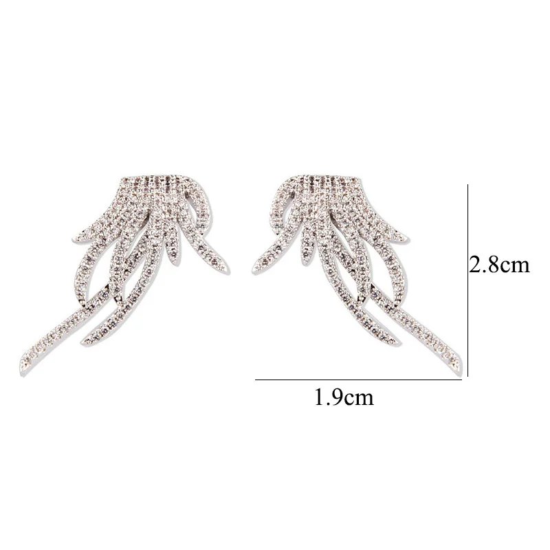 Uilz Trendy Leaf Shape Crystal Zircon Earring for Women Feather Wings Stud Earring Party Jewelry