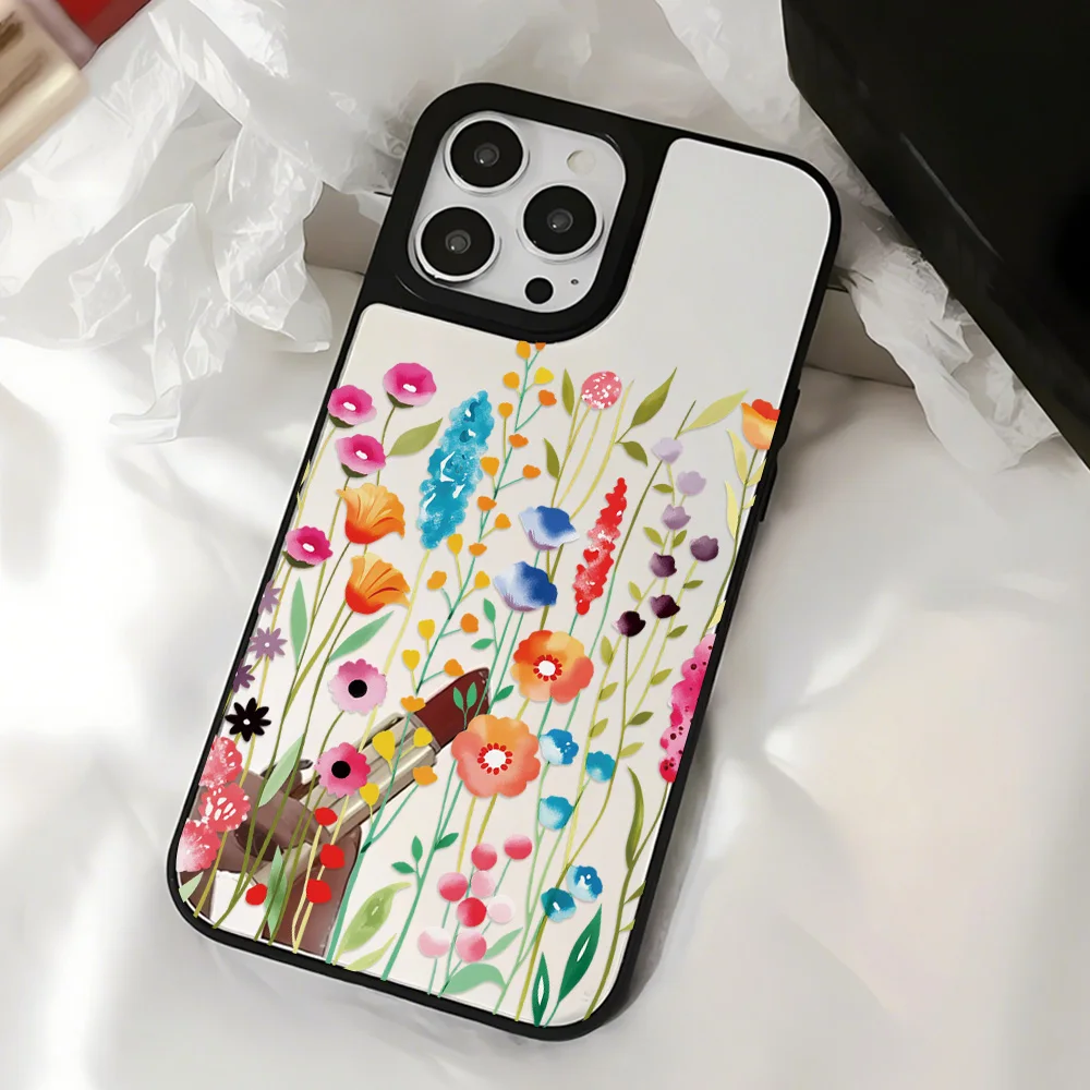 Flower Mirror Phone Case For iPhone 17 Case iPhone 17 Pro Max 16 15 11 13 12 14 Pro Cases Florals Make up Mirror Hard Back Cover - view 4
