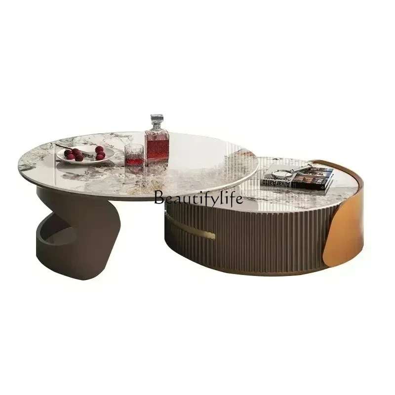 

Coffee Table Living Room Rock Plate Coffee Table round Combination Living Room Retractable Coffee Table Small Apartment