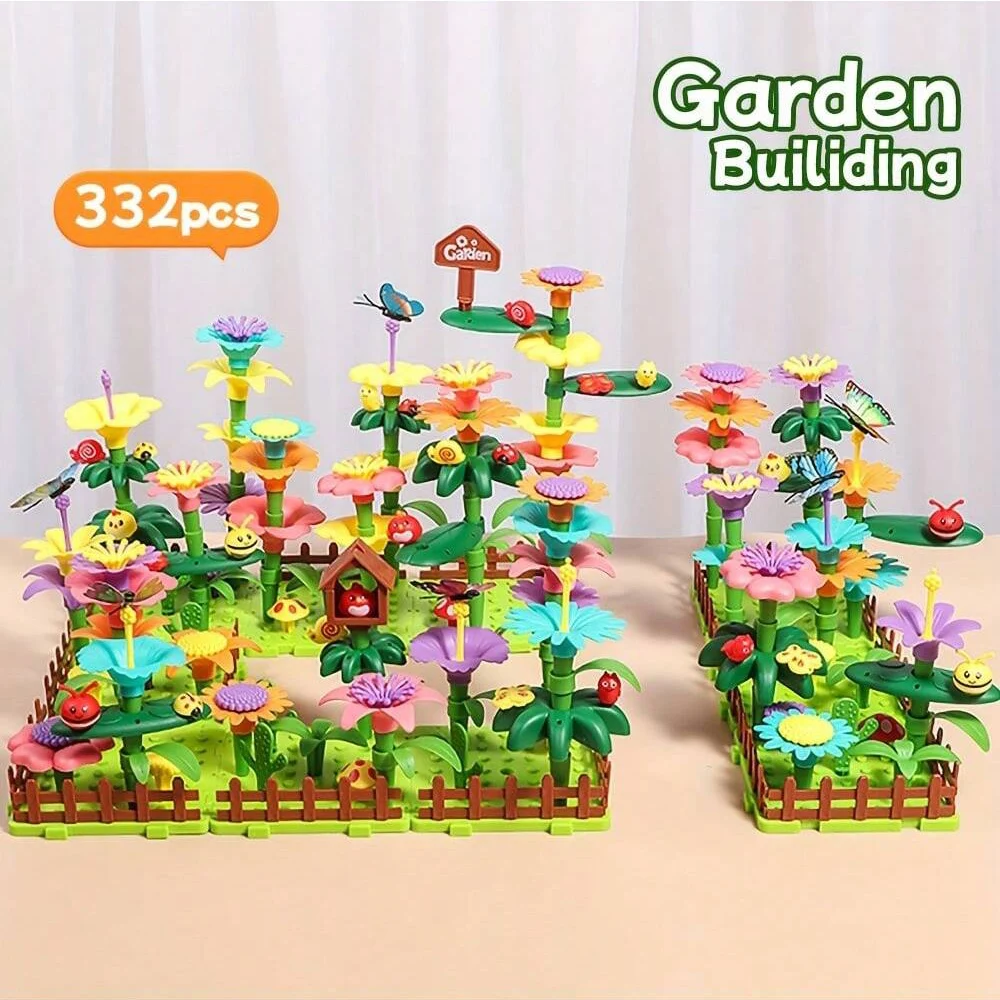Bouwspeelgoed voor bloementuin, educatief STEM-speelgoed en tuinspeelset, bloemstapelspeelgoed