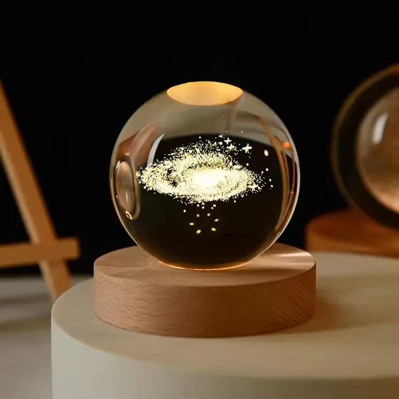 3D UV Printed Elk Crystal Ball Night Light Polished Tabletop Ornament for Christmas Birthday Valentine's Day Home Decor Gift