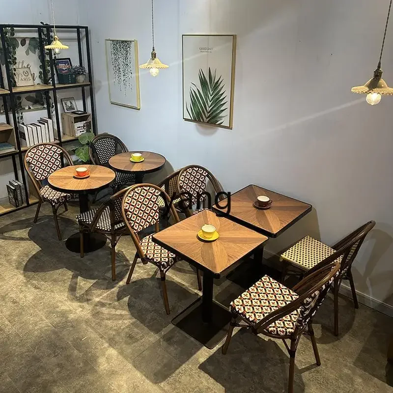LMM industrial style restaurant table and chair combination cafe outdoor rattan bed and breakfast balcony courtyard