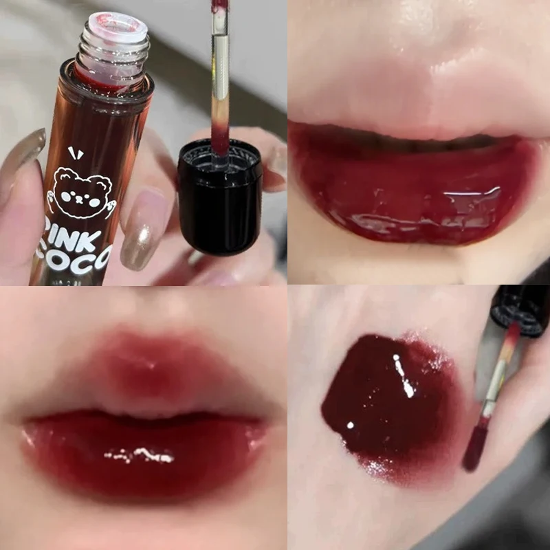Mirror Water Dark Black Lip Gloss Long-Lasting Non-stick Cup Lip Glaze Hydrating High Pigments Liquid Lipstick Korean Lip Makeup
