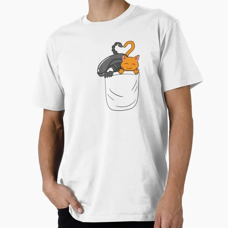 

Alien & Jonesy Pocket Cute Monster Sci fi Alien Gift t shirt for men 100% cotton Xenomorph print Tee All size tops S-6XL