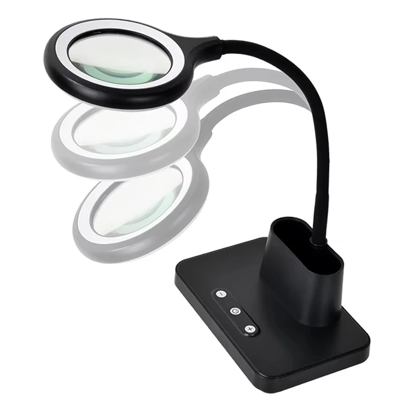 5X Illuminated Magnifying Glass 48LED 3 Color Modes LED Desk Lamp with Flexible Gooseneck Magnifier for Reading Manual Repair