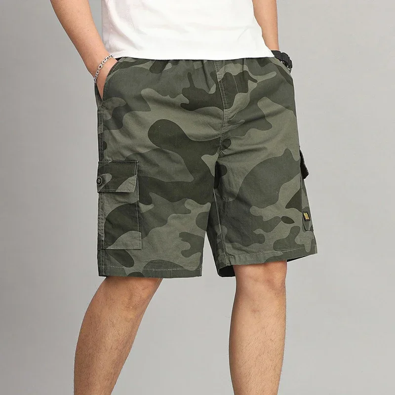 

Хлопковые летние шорты-карго, камуфляжные шорты, мужские повседневные шорты, альпинистские шорты с эластичной резинкой на талии, спортивная одежда на открытом воздухе, короткие брюки