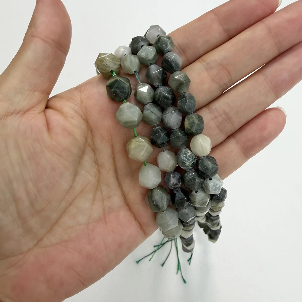 15' Natural Stone Big Cuts Faceted Green Grass Jasper Round Loose Beads 6 8 10 MM Pick Size