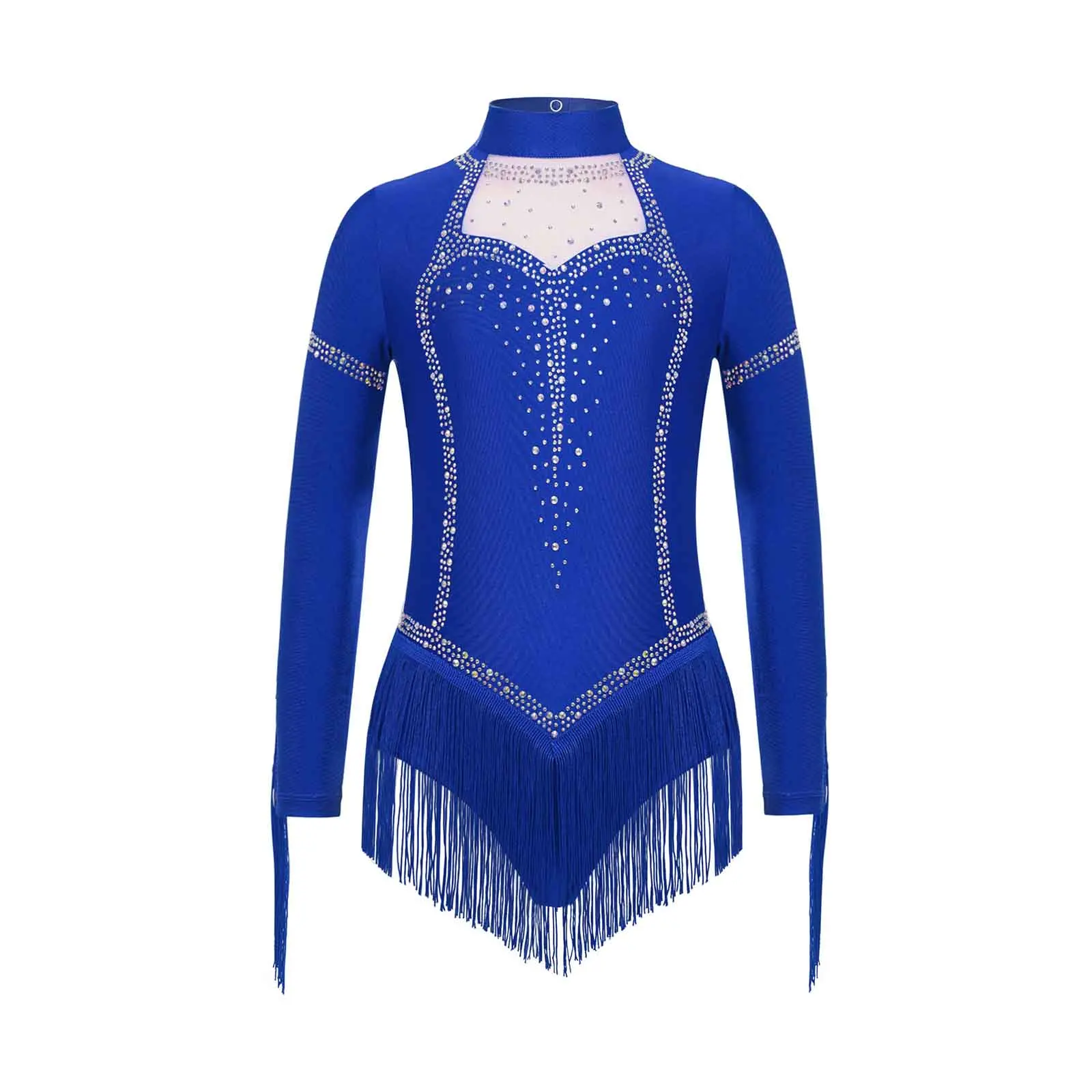 

Kids Girls Fringe Latin Cha-cha Samba Dance Performance Costume Long Sleeve Shiny Rhinestones Tassels Latin Dance Leotard