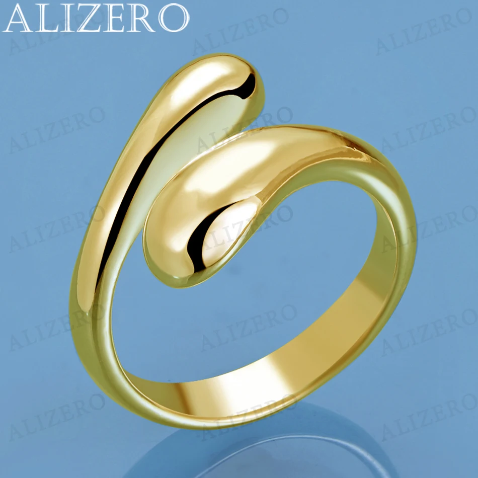 ALIZERO 18K Gold Water Drop Rings For Women Men Fashion Wedding Engagement Banquet Party Gifts Jewelry Accessories