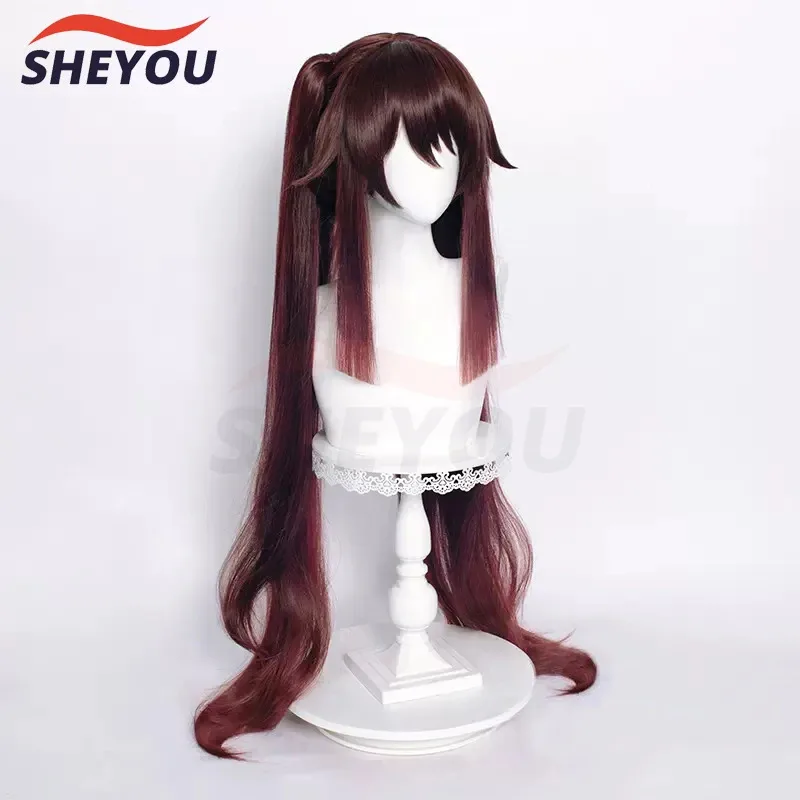 

asdh8@High Quality HuTao Cosplay Wig 110cm Long Wig Brown Heat Resistant Synthetic Hair Halloween Party Anime Wigs + Wig CapCOSd