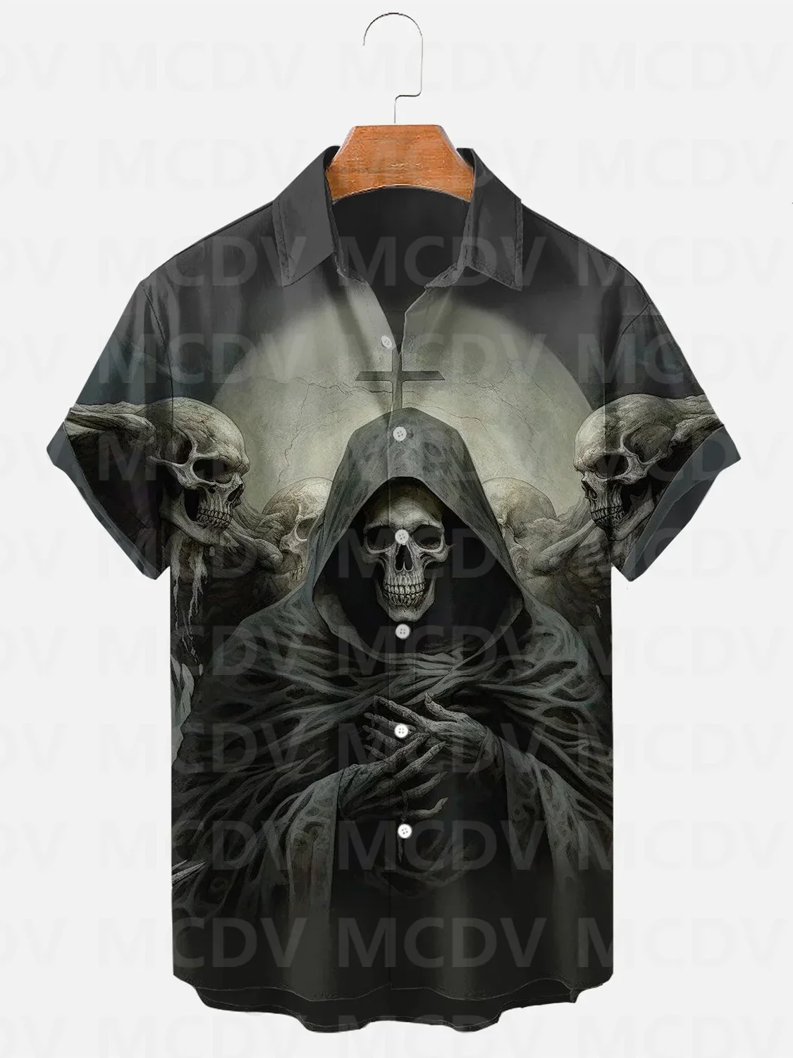 Men's For Women's Grim Reaper Knight Fire Road Halloween Art Casual Printed Shirt