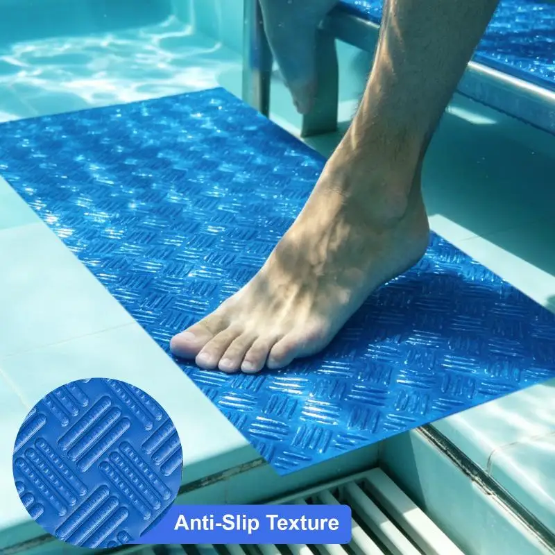 Swimming Pool Ladder Mat Waterproof Non-Slip PVC Step Pad 35.4x9 Inch Blue Tear Resistant for Above Ground Pool Steps