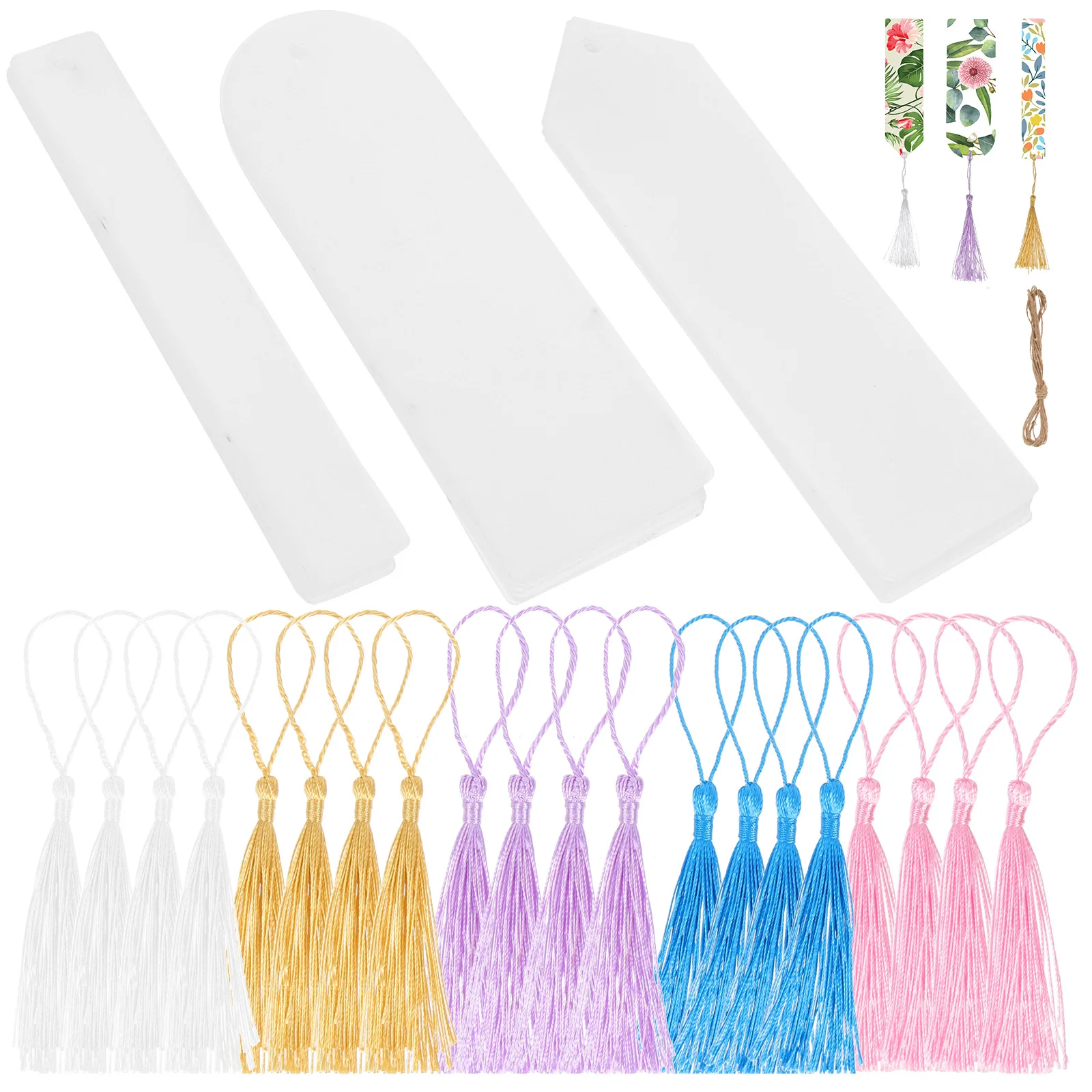 1세트 투명 아크릴 북마크 블랭크 DIY 태슬 펜던트 페이지 마커 가벼운 학생 선물 블랭크 북마크