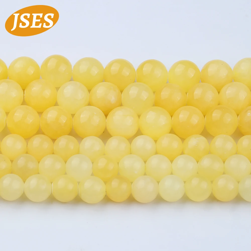 A+ Natural Stone Beads Yellow Honey Jade Round Charms Loose Beads 4/6/8/10mm Jewelry Making DIY Bracelet Accessories 15