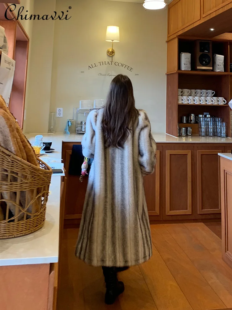 High-end Retro Cross Mink Fur Jacket Women's 2025 Winter New Fashion Loose Warm Fur Integrated Mink Long Elegant Faux Fur Coat