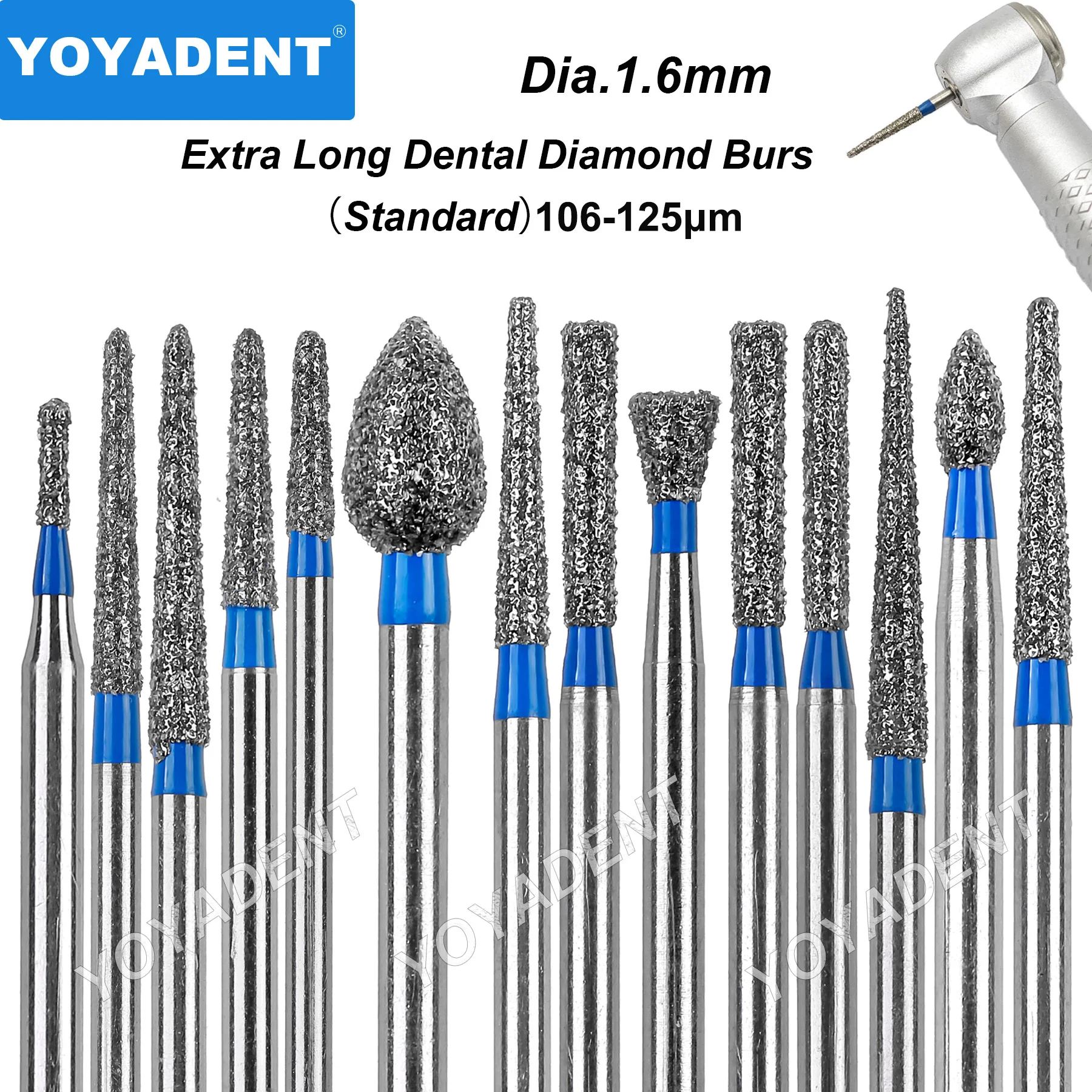

FG lengthen Dental Diamond Burs Standard High Speed Handpiece Burs Dental Lab Polishing Tools Dia.1.6mm 10Pcs