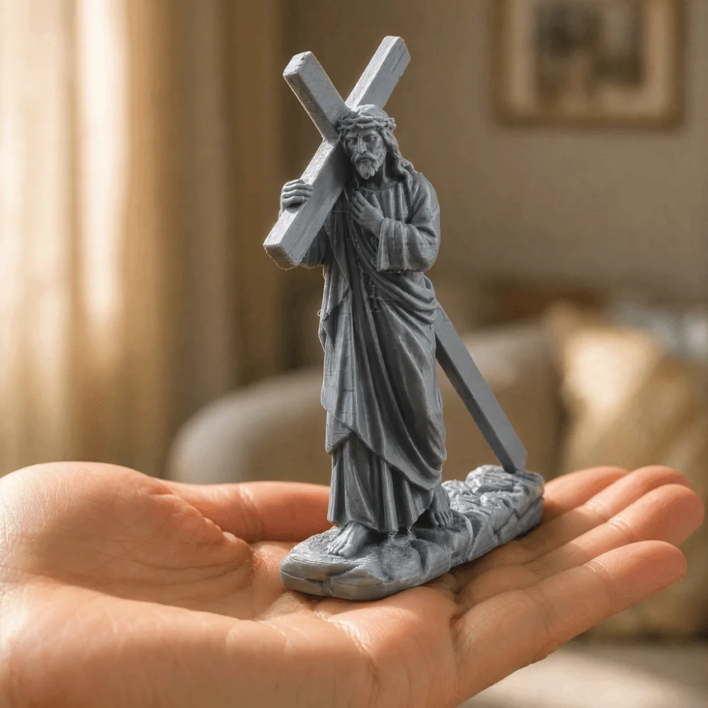 3D Printing Jesus Statue Cross Decoration Plastic Grey Religious Ornament Decorative Mini Religious Figurine Holiday Adornments