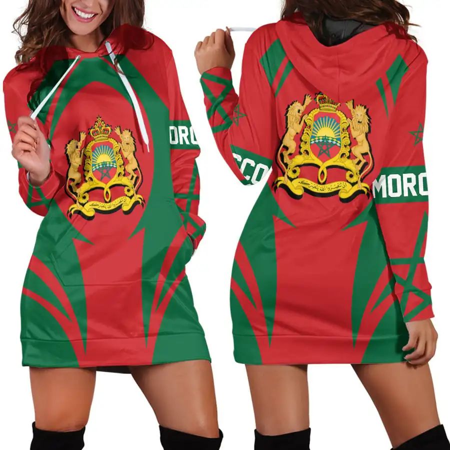 Morocco Flag 3d Women's Hoodie Dress Spring Summer New Retro Harajuku 3d Printed Flag Pullover Casual Sexy Women's Hoodie Dress