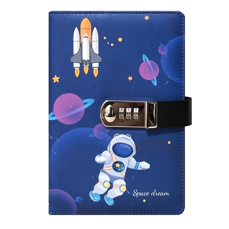 A5 Astronaut Line Grid Diary with Code Lock Blockade Notepad Password Book Cute Thick Journals Notebooks School School Supplies