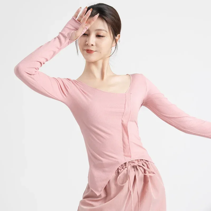 

Топы для современных танцев, профессиональная танцевальная одежда, осенний комплект пальцев, длинные рукава, облегающее тело, художественная тестовая одежда для тела,