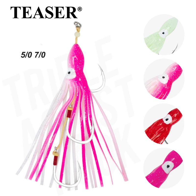 TEASER HK034 24cm gran pulpo Jig señuelo 8062 Gang Rig anzuelo de Jigging Japón anzuelos con púas pez vela pesca en el mar anzuelo de calamar suave