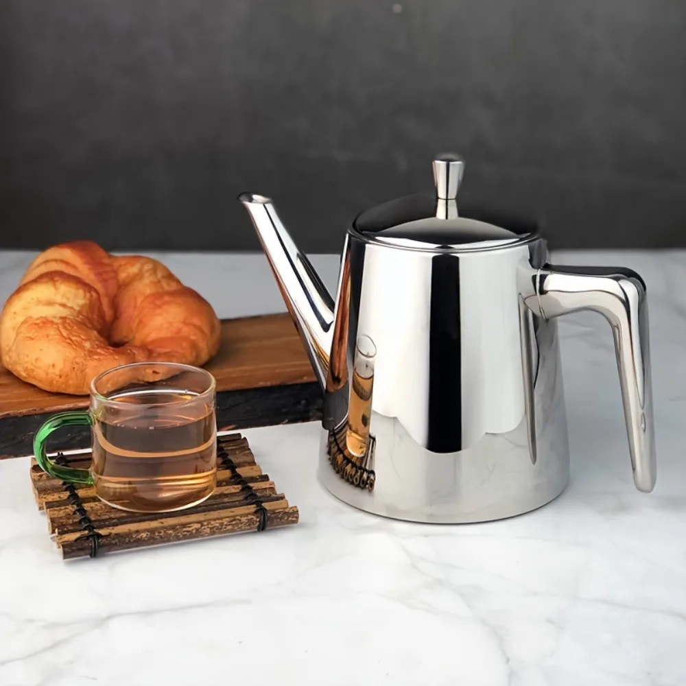 2 in 1 Stainless Steel Long Spout Teapot with Filter Rustproof Hotel Teapot Large Capacity Mirror-like Flower Tea Pot Restaurant