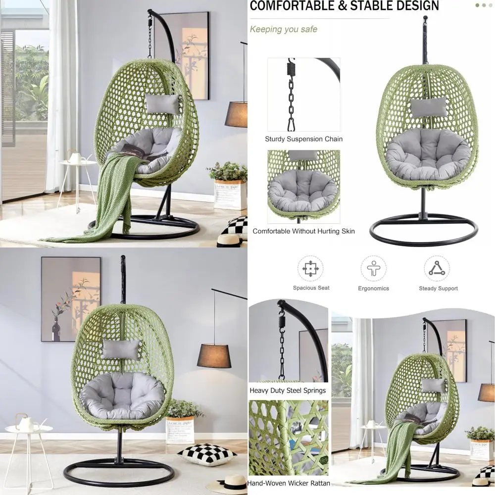 

Egg Swing Chair with Stand for Outdoor and Indoor Use, Patio Hanging Basket Chair with Cushions and Pillows, Ideal Hammock Chair