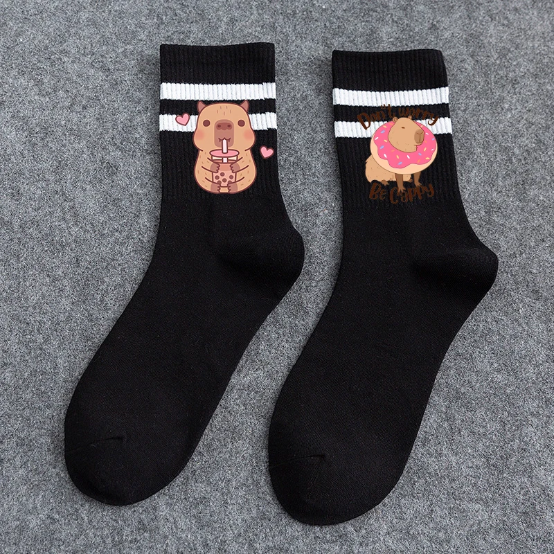 

2024 New Cute Capybara Women's Mid-Tube Socks Solid Color Simple Versatile Leisure Breathable Sweat Absorption Girl Short Socks