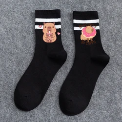 2024 New Cute Capybara Women's Mid-Tube Socks Solid Color Simple Versatile Leisure Breathable Sweat Absorption Girl Short Socks