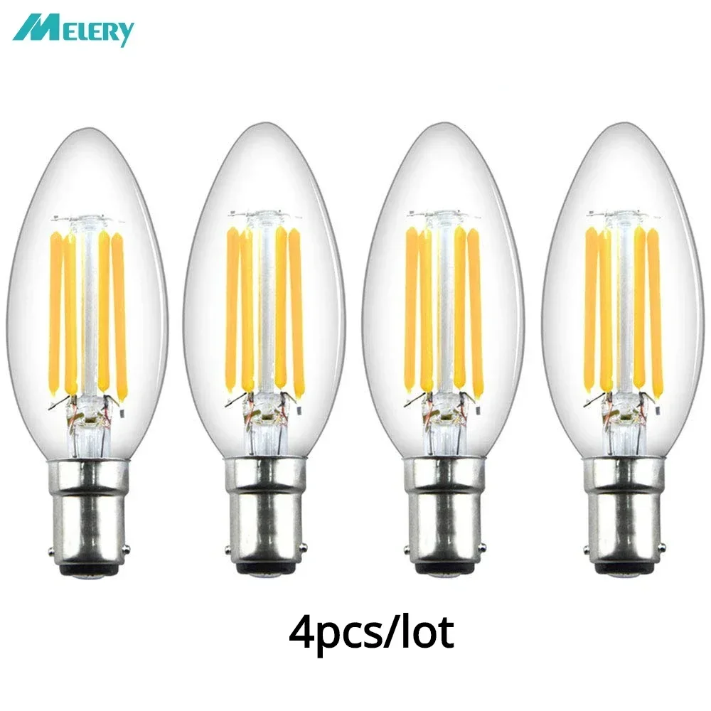 LED Candle Filament Light Bulb B15 SBC Bayonet 4W Ba15d Vintage Warm White 2700K 40W Replacement Home Office Decorative Dimmable