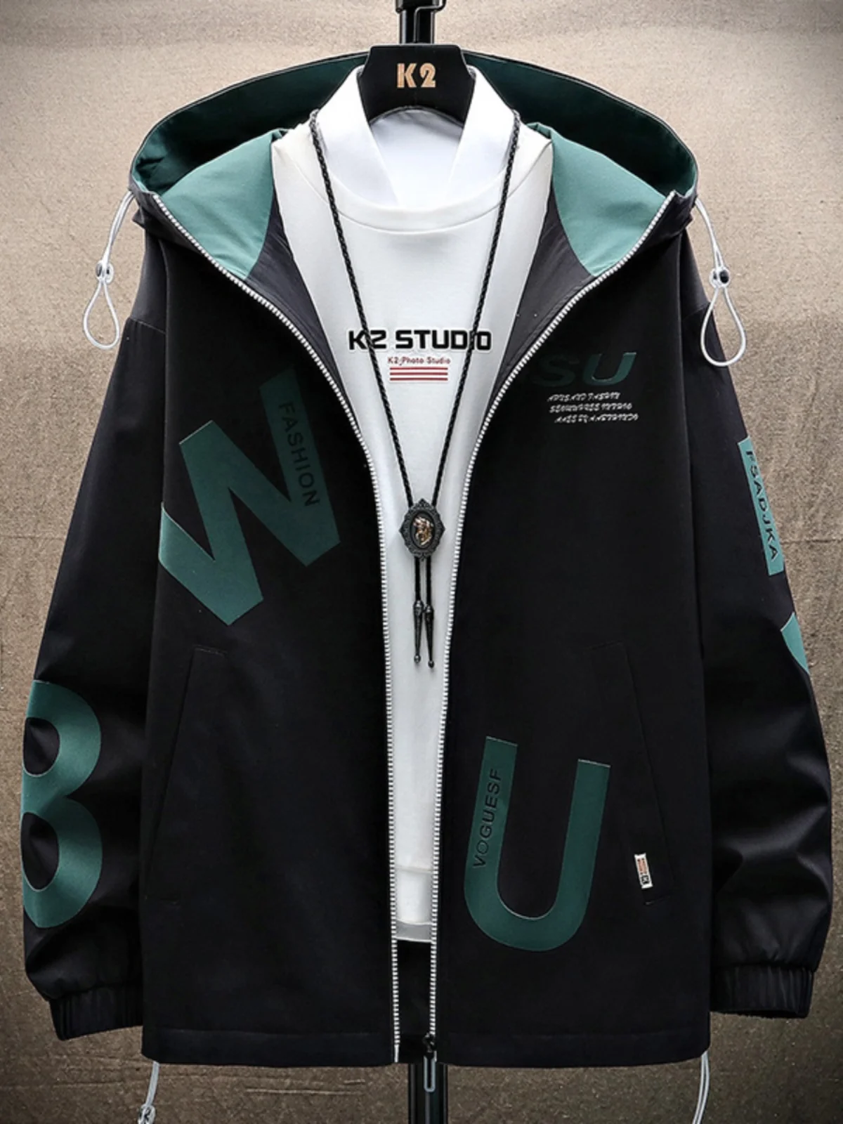 

Spring Autumn Men's Korean Sle Casual Hooded Jaet Patchwork Outerwear for Students Loose Fit Breathable Long Sve