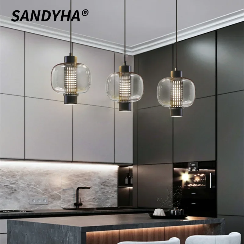 

SANDYHA Modern Glass Pendant Light Chandelier for Kitchen Island Dining Room Living Room and Bedroom Stylish Home Decor