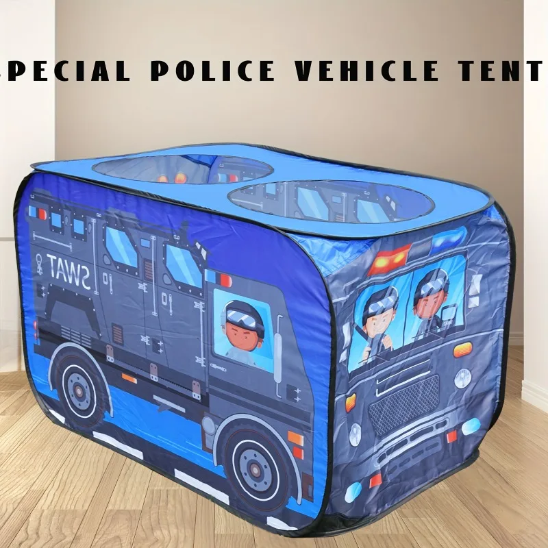 Kids Police Car Play Tent with Ball Pit Foldable Durable Polyester Steel Frame for Boys Girls Toy Gift Children Adventure Fun