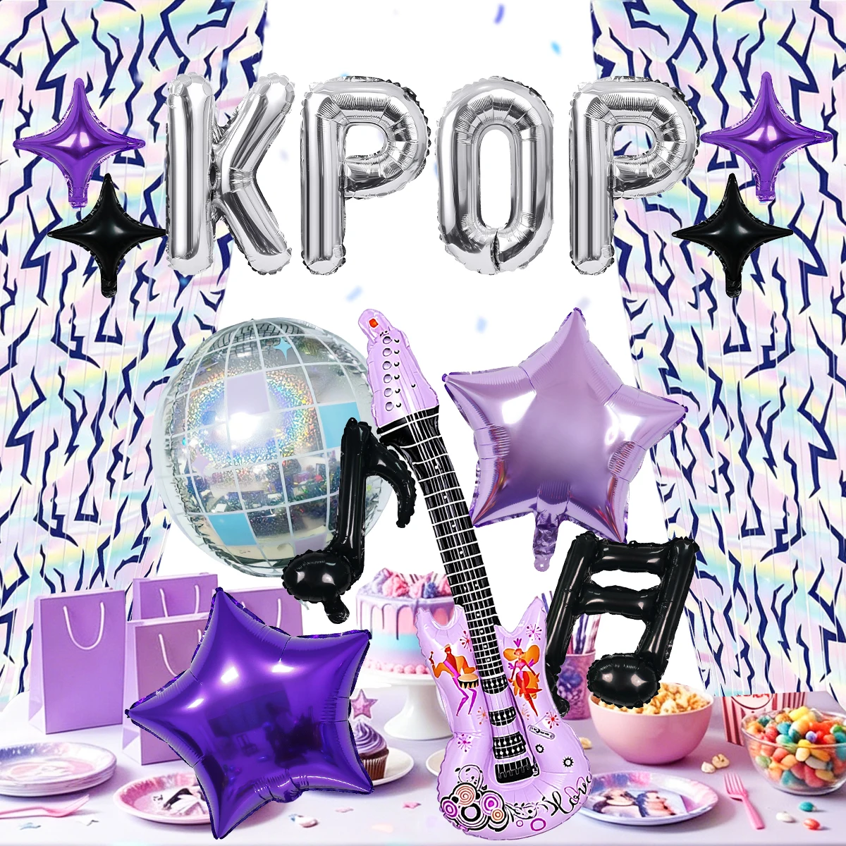 15 Globos con Temática Musical K-Pop para Cumpleaños, Videos Cortos/Karaoke, Discoteca, Baile en el Cielo Estrellado, Festival de Música, Grabación, Temas de Música Pop